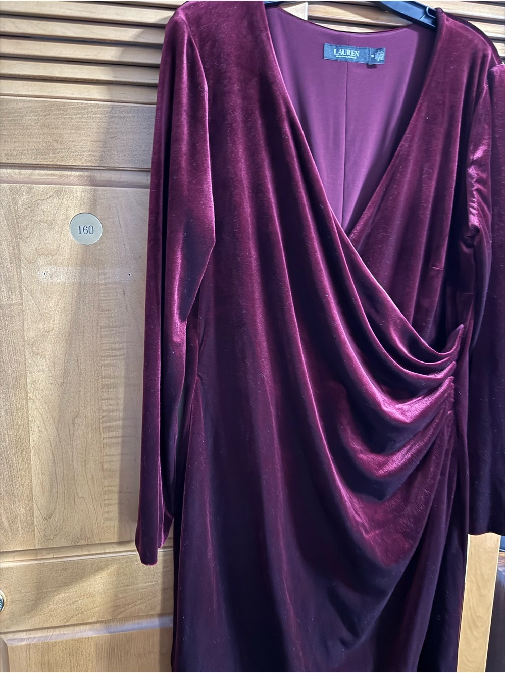 Lauren Ralph Lauren Burgundy Velvet Draped Wrap Dress